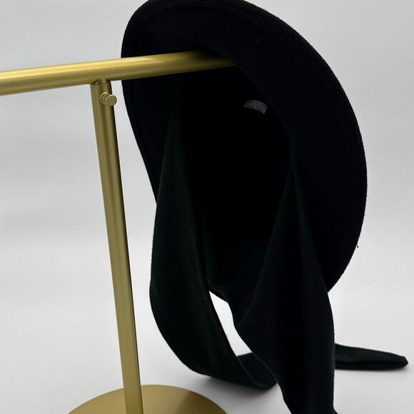 Vintage 1990s Black Wool Hat With Attached Scarf Women’s Medium Retro Winter Cap - Picture 4 of 14
